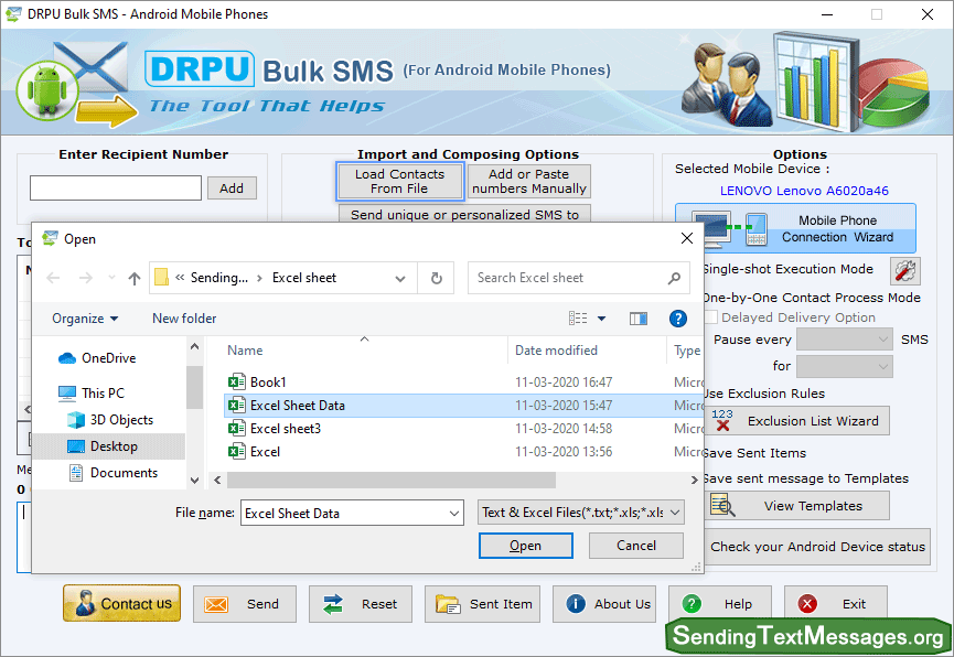 Bulk SMS Android Import Contact Numbers