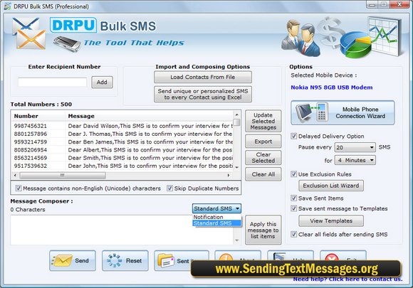 Screenshot of Bulk Text SMS