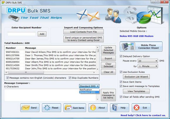 SMS Application screen shot