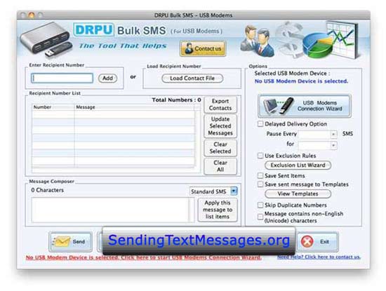 Screenshot of Mac OSX Bulk SMS Software