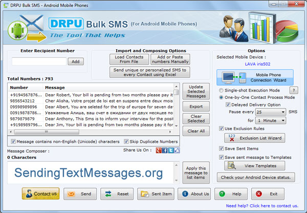 Android Bulk Messaging Software screenshot