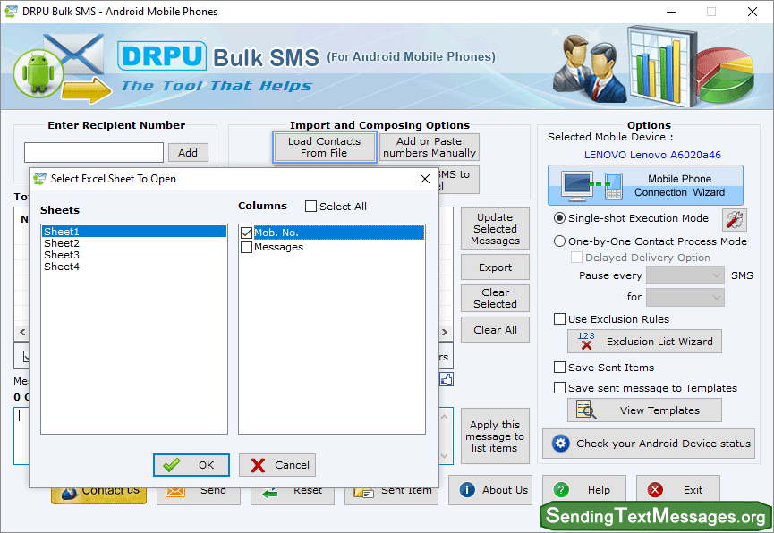 Bulk SMS Android Select Excel Sheet to Open