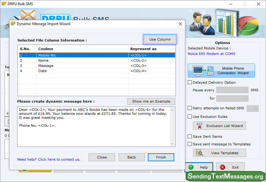 Bulk SMS GSM Use Column