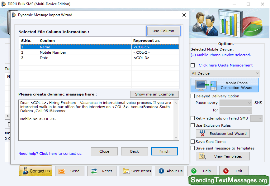 Selected File Column Information