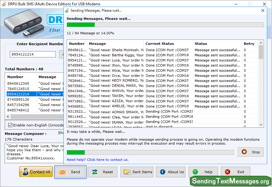 Status of Messages Sending Process