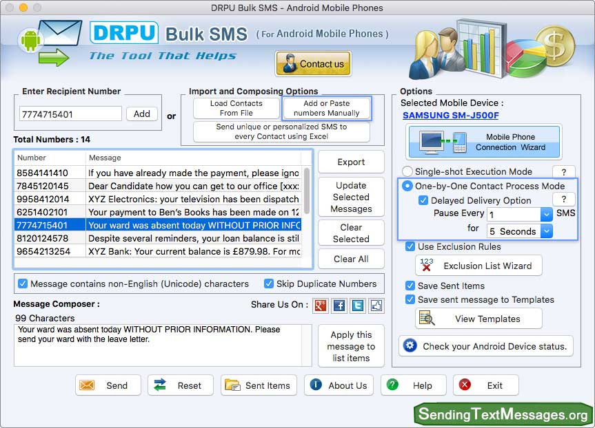 MAC Bulk SMS Software for Android Phones