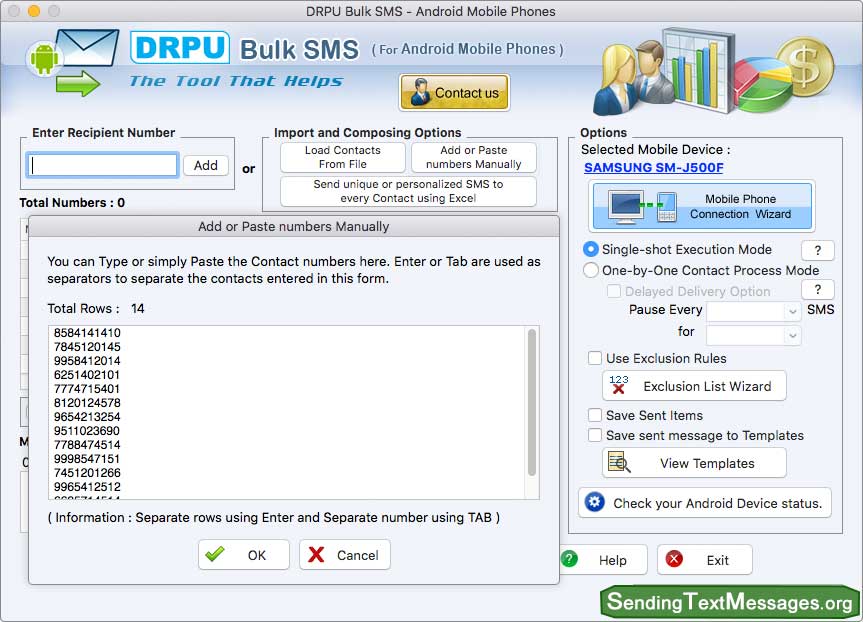 Add or paste numbers Manually